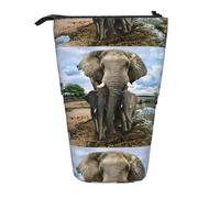 HKHLHLH Estuche telescópico con diseño de animales salvajes africanos y elefantes, para niñas, niños y estudiantes, Black, Talla única, Organizador de bolsas