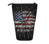 HKHLHLH Estuche telescópico con diseño de bandera americana, diseño de fuegos artificiales, para niñas, niños y estudiantes, Black, Talla única, Organizador de bolsas