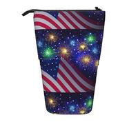 HKHLHLH Estuche telescópico con diseño de bandera estadounidense del 4 de julio, diseño de fuegos artificiales, para niñas, niños y estudiantes, Black, Talla única, Organizador de bolsas