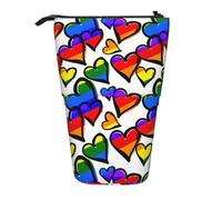 HKHLHLH Estuche telescópico con diseño de corazones del orgullo gay de color arcoíris, para niñas, niños y estudiantes, Black, Talla única, Organizador de bolsas
