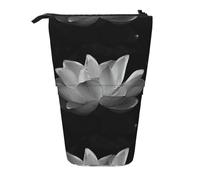 HKHLHLH Estuche telescópico con diseño de flores blancas y negras para lápices, para niñas, niños y estudiantes, Black, Talla única, Organizador de bolsas