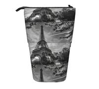 HKHLHLH Estuche telescópico con diseño de la Torre Eiffel para lápices, bolsa de cosméticos desplegable para niñas, niños y estudiantes, Black, Talla única, Organizador de bolsas