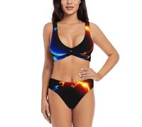 HKHLHLH Fire and Ice Dragons - Elegante conjunto de bikini para mujer con diseño cruzado frontal y espalda en U para vacaciones de verano en la playa, Negro, S