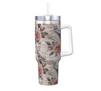 HKHLHLH Flower Paris Torre Eiffel Prinitng - Taza de café de acero inoxidable de 1,134.0 g con asa y tapa, a prueba de fugas, reutilizable