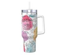 HKHLHLH French Paris Tour - Taza de café de acero inoxidable Prinitng de 40 onzas, con asa y tapa, a prueba de fugas, reutilizable