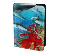 HKHLHLH Funda para pasaporte con diseño de delfines, tortugas marinas, tiburones, pulpos, arrecifes de coral, 14 cm, con organizador de tarjetas de crédito para viajes, Black, Talla única