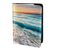 HKHLHLH Funda para pasaporte con estampado de olas del océano y puesta de sol de playa de 5.5 pulgadas con organizador de tarjetas de crédito para viajes, Black, Talla única