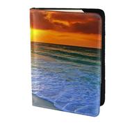 HKHLHLH Funda para pasaporte con estampado de playa y puesta de sol de 5.5 pulgadas con organizador de tarjetas de crédito para viajes, Black, Talla única