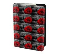 HKHLHLH Funda para pasaporte con estampado de rosas negras, blancas y rojas de 5.5 pulgadas con organizador de tarjetas de crédito para viajes, Black, Talla única