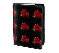 HKHLHLH Funda para pasaporte con estampado de rosas rojas de 5.5 pulgadas con organizador de tarjetas de crédito para viajes, Black, Talla única