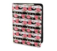 HKHLHLH Funda para pasaporte de 5.5 pulgadas con estampado de flores y rayas blancas y negras con organizador de tarjetas de crédito para viajes, Black, Talla única