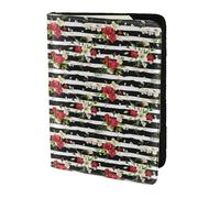 HKHLHLH Funda para pasaporte de 5.5 pulgadas con estampado de rosas rojas y negras y blancas con organizador de tarjetas de crédito para viajes, Black, Talla única