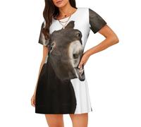 HKHLHLH Funny Donkey - Camisón de manga corta para mujer, camisón de plumón con cuello redondo, vestido de pijama, Negro, XXL
