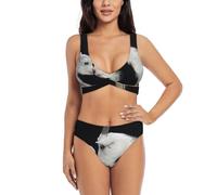 HKHLHLH Lindo conjunto de bikini de cabra con madre elegante para mujer con diseño cruzado frontal y espalda en U para vacaciones de verano en la playa, Negro, M