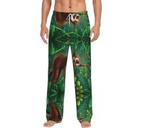 HKHLHLH Pantalones de dormir con cintura elástica para hombre, diseño de perezoso y divertido y divertido que se relaja en el árbol de la selva, pantalones de pijama de franela, ropa de dormir suave y