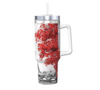HKHLHLH Paris Prinitng - Taza de café de acero inoxidable de 40 onzas, con asa y tapa, a prueba de fugas, reutilizable