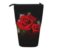 HKHLHLH Red Roses - Estuche telescópico para lápices de pie, bolsa de cosméticos desplegable para niñas, niños y estudiantes, Black, Talla única, Organizador de bolsas