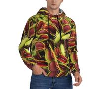 HKHLHLH Sudadera con capucha para hombre con estampado de plantas carnívoras, ajuste holgado, con cordón y bolsillo, suave, Negro, L