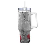 HKHLHLH Taza de café de acero inoxidable Prinitng de la Torre Eiffel de París Street Red con paraguas Prinitng de 40 onzas, taza de café de viaje, con asa y tapa, a prueba de fugas, reutilizable