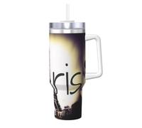HKHLHLH Taza de café de viaje de acero inoxidable con asa y tapa, a prueba de fugas, reutilizable, de la Torre Eiffel Love Paris Prinitng de 40 onzas