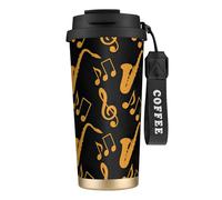 HKHLHLH Taza de viaje de café con notas musicales, taza de acero inoxidable 316 con cordón, caliente y helado, vaso aislado