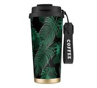 HKHLHLH Taza de viaje de café verde con hoja de plátano, taza de acero inoxidable 316 con cordón, caliente y helado, vaso aislado
