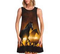 HKHLHLH Vestido largo de verano para mujer, con diseño de caballos negros, nubes brillantes, casual, sin mangas, cuello redondo, vestido largo para la playa, Negro, XXL
