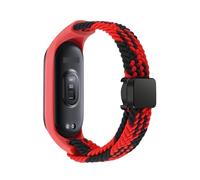 HKIDKK Braided Strap for Xiaomi Mi Band 8 Elastic Nylon Solo Loop Adjustable Watch band Magnetic Buckle bracelet for Miband 8 NFC Watchbands(Red black,For Miband 8)