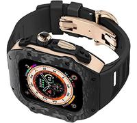 HKIDKK Caja de reloj de fibra de carbono + correa de goma para reloj, kit de repuesto para Apple Watch SE 8/7/6/5/4, caja de reloj de acero inoxidable de 49 mm, hebilla de titanio, kit de repuesto,
