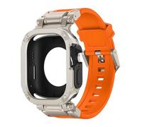 HKIDKK Funda con correa para Apple Watch Band Ultra 2, 49mm, 44mm, 45mm, funda protectora de TPU, pulsera de silicona para IWatch Series 9, 8, 7, 6, 5, 4 correas de reloj(Ti-Orange,44mm)