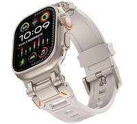 HKIDKK Para Apple Watch Ultra 2 Band 49mm Para Apple Watch Band Series 9/8/SE2/7/6/SE/5/4/3/2/1 45mm/44mm/42mm Banda conectora de metal duradera, banda de repuesto deportiva de TPU resistente(Starligh