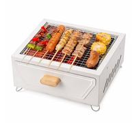 hKjPlvf Barbacoa de Carbon Portatil con Plancha y Rejilla 31cm Mini Parrilla Cuadrada para Camping Picnic Jardin Barbacoa de Mesa Cajon Bandeja de Carbon 2 Colores Grill White