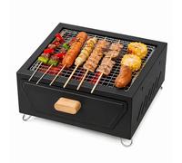 hKjPlvf Barbacoa de Carbon Portatil con Plancha y Rejilla 31cm Mini Parrilla Cuadrada para Camping Picnic Jardin Barbacoa de Mesa Cajon Bandeja de Carbon 2 Colores Grill Black