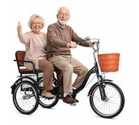 hKjPlvf Triciclo Adulto 20 Pulgadas Plegable 3 Ruedas para Personas Mayores Trike para Compras Viajar con Cesta de Almacenamiento Grande Asiento con Respaldo Comodo Rojo Negro Vino Black