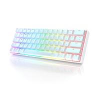 HKKB GK61 Mechanical Gaming Keyboard 60 Percent | 61 RGB Rainbow LED Backlit Programmable Keys | USB Wired | For Mac and Windows PC | Hotswap Gateron Optical Blue Switches | White