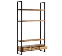 HKLGBVCR Librería de 118 x 30 x 200 cm, madera de mango macizo, en bruto | 3 estantes, 3 cajones en el fondo, madera dura tropical, granos de madera únicos, uso salón, espacio de almacenamiento