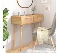 HKLGBVCR Mesa Consola Marrón 80x30x75 cm Madera maciza Pin | 2 cajones, ratán trenzado, duradero, fijación de pared incluida, estilo escandinavo