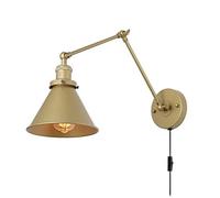 HKLY Lámpara de Pared Industrial Vintage con Interruptor, Luces de Pared Brazo Largo Ajustable Extensible, Aplique de Pared Metal Retro para Dormitorio Sala de Estar Cocina Oficina Luz, E27,Oro