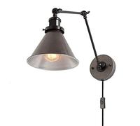 HKLY Lámpara de Pared Industrial Vintage con Interruptor, Luces de Pared Brazo Largo Ajustable Extensible, Aplique de Pared Metal Retro para Dormitorio Sala de Estar Cocina Oficina Luz, E27,Gris