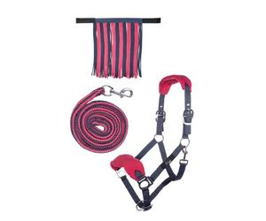 HKM 10733 - Juego de ronzal, espantamoscas, cuerda (mosquetón, 180 cm), poni