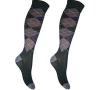 HKM - Calcetines de equitación Check Classico Calcetines, Todo el año, Hombre, Color Verde/Gris, tamaño 30-34