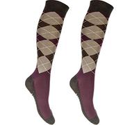 HKM - Calcetines de equitación Check Classico, Todo el año, Hombre, Color Rojo - weißrot/Dunkel Braun, tamaño 39-42