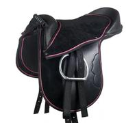 HKM Funny Horses 9384 Shetty - Juego de sillines Shetty con estribos para Rodilla, 12", Color Negro y Rosa