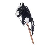 HKM Hobby Horse Negro/Blanco One Size | Caballo de juguete con barra de madera de 40 cm, melena larga y brida extraíble.