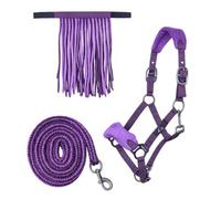 HKM Juego de cabestro de caballo con punto y flecos acolchados suaves (pony)