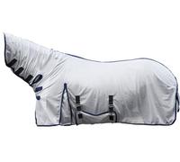 HKM 7076 Lyon - Manta antimoscas con Cuello Fijo, protección contra Moscas, Manta para Caballo, Color Plateado, 165 cm