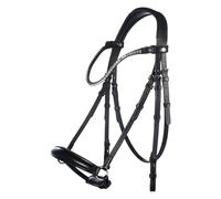 HKM Nicole Trense - Cabestro de equitación Hannoverano | con correa brillante incluye cierre a presión + riendas | color negro | tamaño de sangre completa (VB/COB)