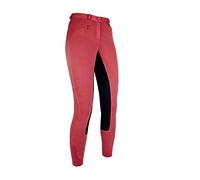 HKM Reithose-Basic Belmtex Grip Easy-3/4 Besatz Pantalones, Unisex Adulto, Rojo y Negro, 134