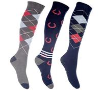 HKM Cardiff Calcetines de equitación, Azul Oscuro Rojo, M para Mujer