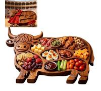 HKNLMM Tabla de Servir en Madera Vaca Highland Festival Taurino Español, Bandeja Rústica de Madera Maciza para Fiestas de Victoria, Queso, Fruta, Frutos Secos & Aperitivos(COW-C)